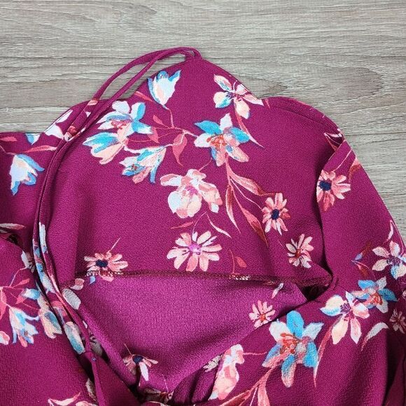 𝅺monteau Burgundy Floral Scalloped Neck Halter Dress Small - Picture 11 of 16